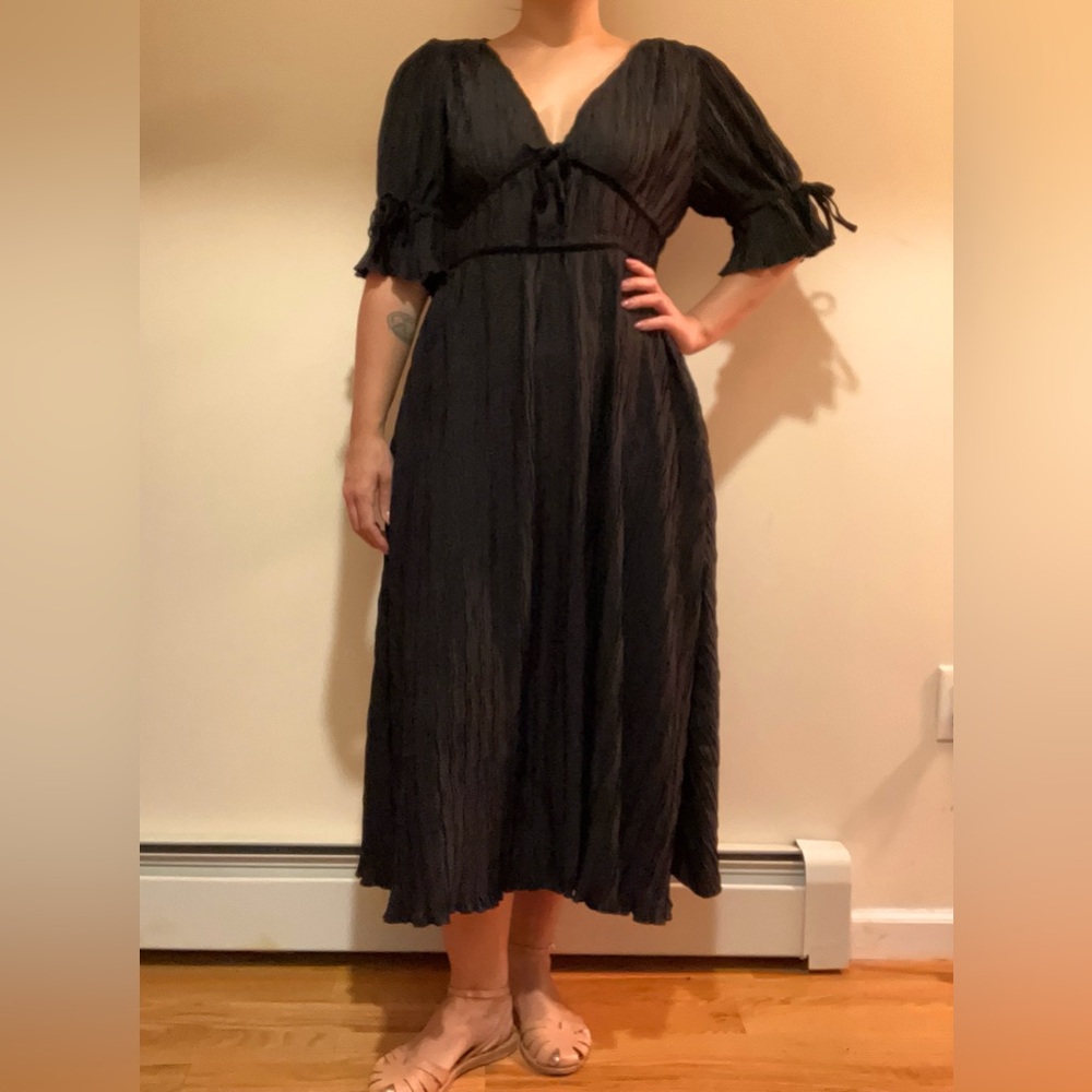 Disturbia black crinkle pleated midi dress